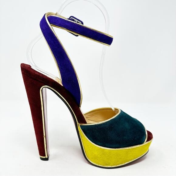 Christian Louboutin Louloudance Suede Colorblock Platform Sandals Heels Size 37 - Picture 7 of 12